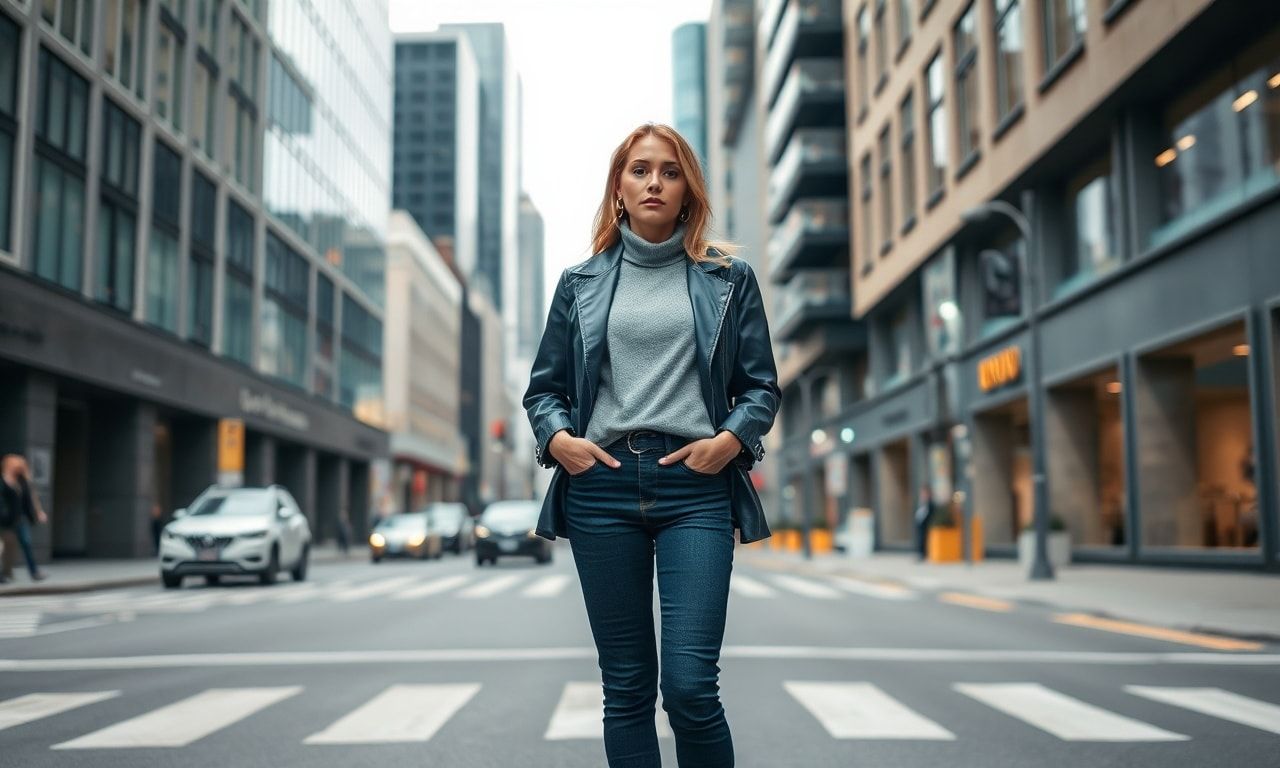 都会の街角に立つスタイリッシュな高身長女子