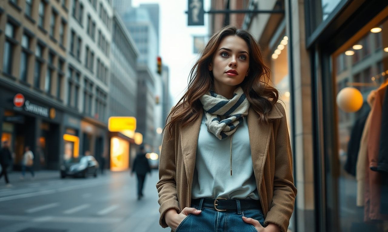 高身長女子が街中で佇む様子