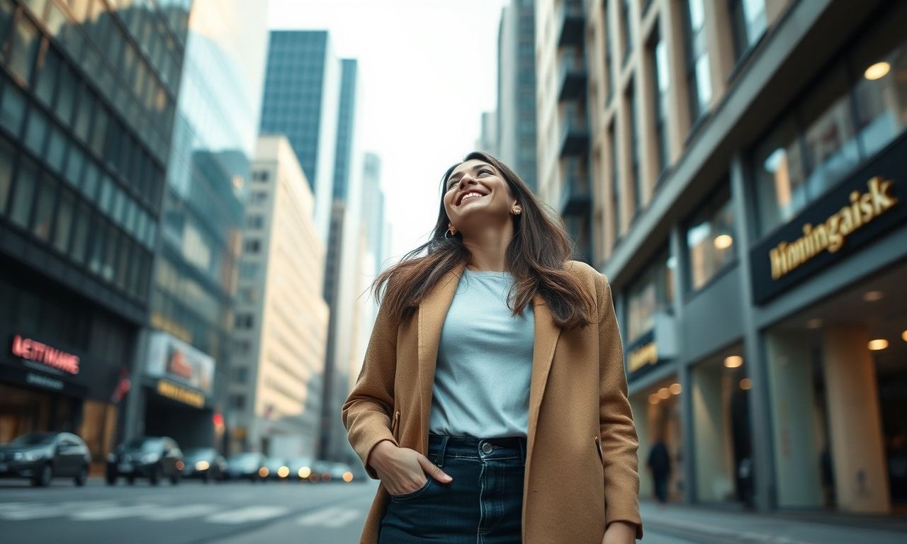 自信を持って街を歩く高身長な女性
