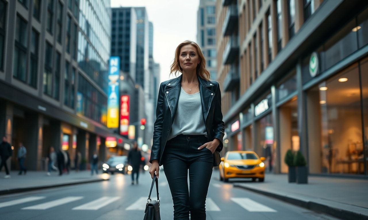 スタイリッシュな高身長女性が街を歩く様子