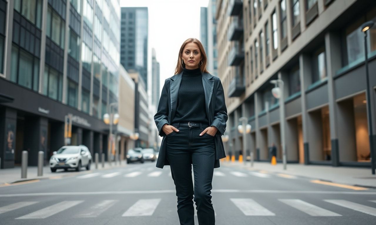 街中で凛と立つ高身長の女性