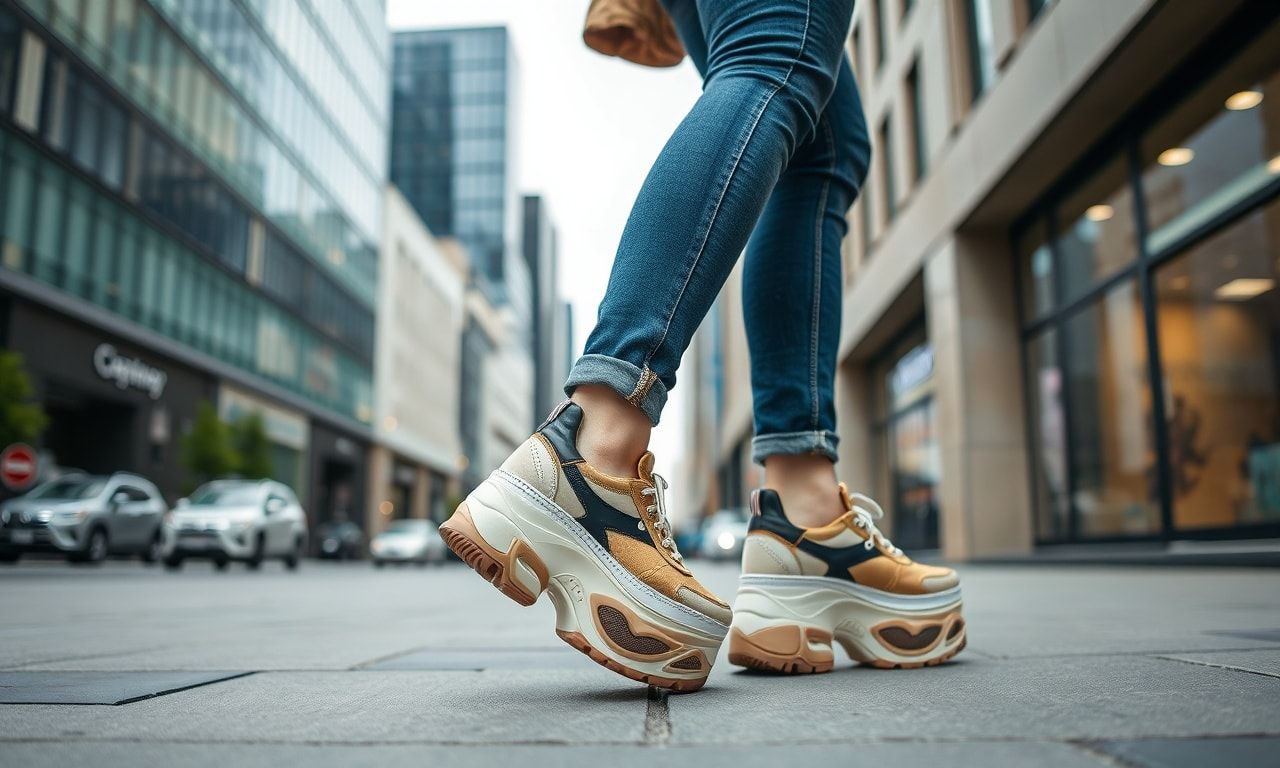 厚底を履いて街を歩く高身長女子