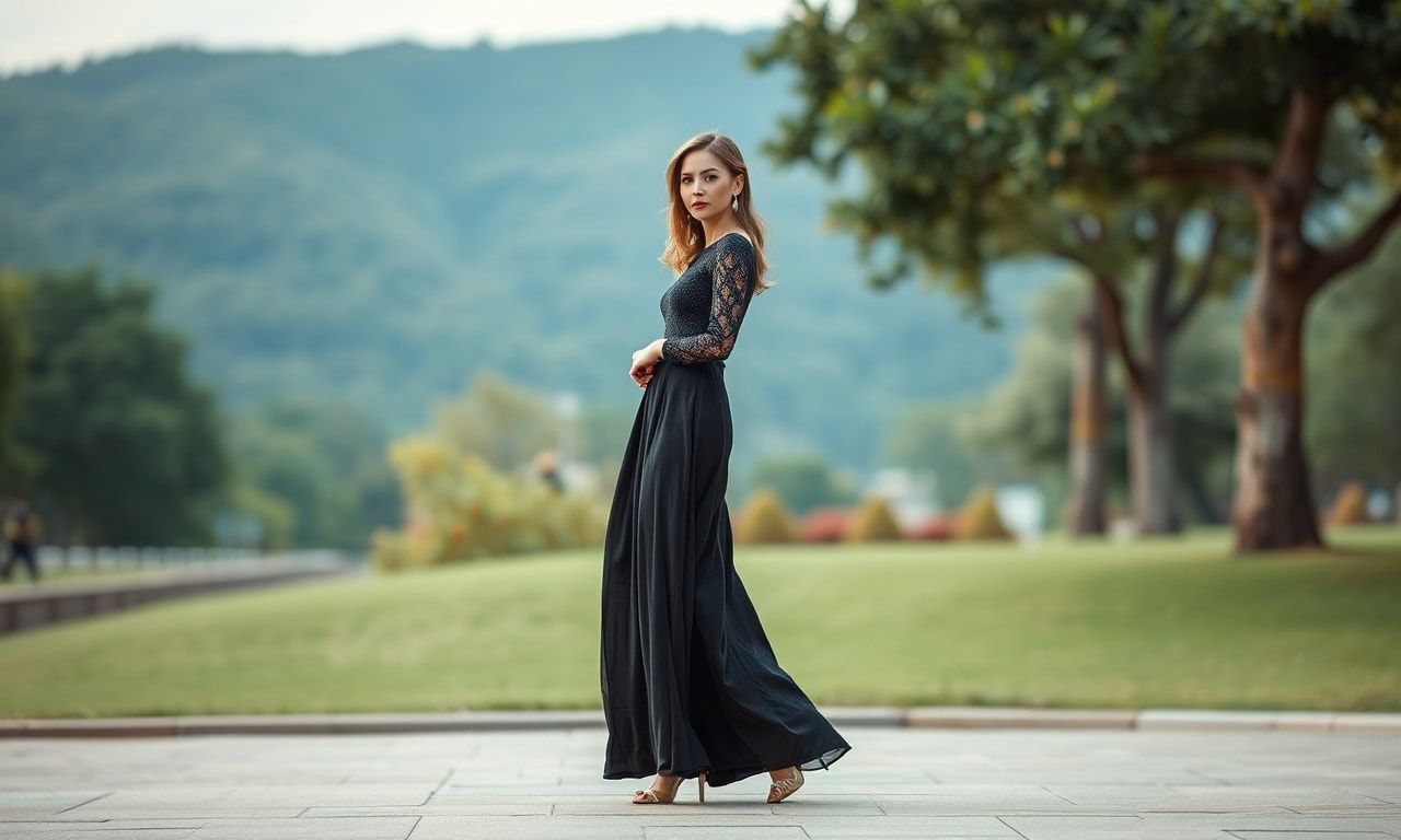 高身長女子がロングワンピースをおしゃれに着こなしている様子