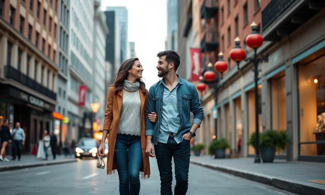 高身長女子と年下彼氏が仲良く歩く様子