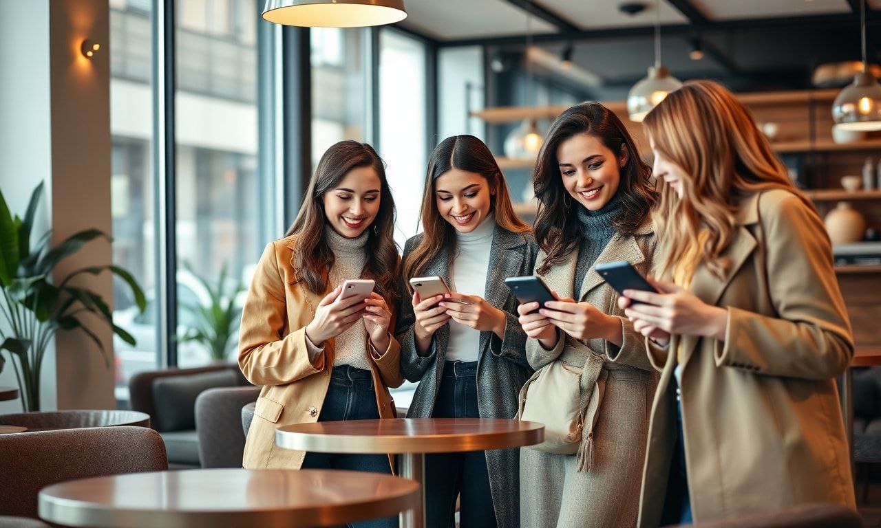 高身長女子がカフェでSNSを楽しむ様子