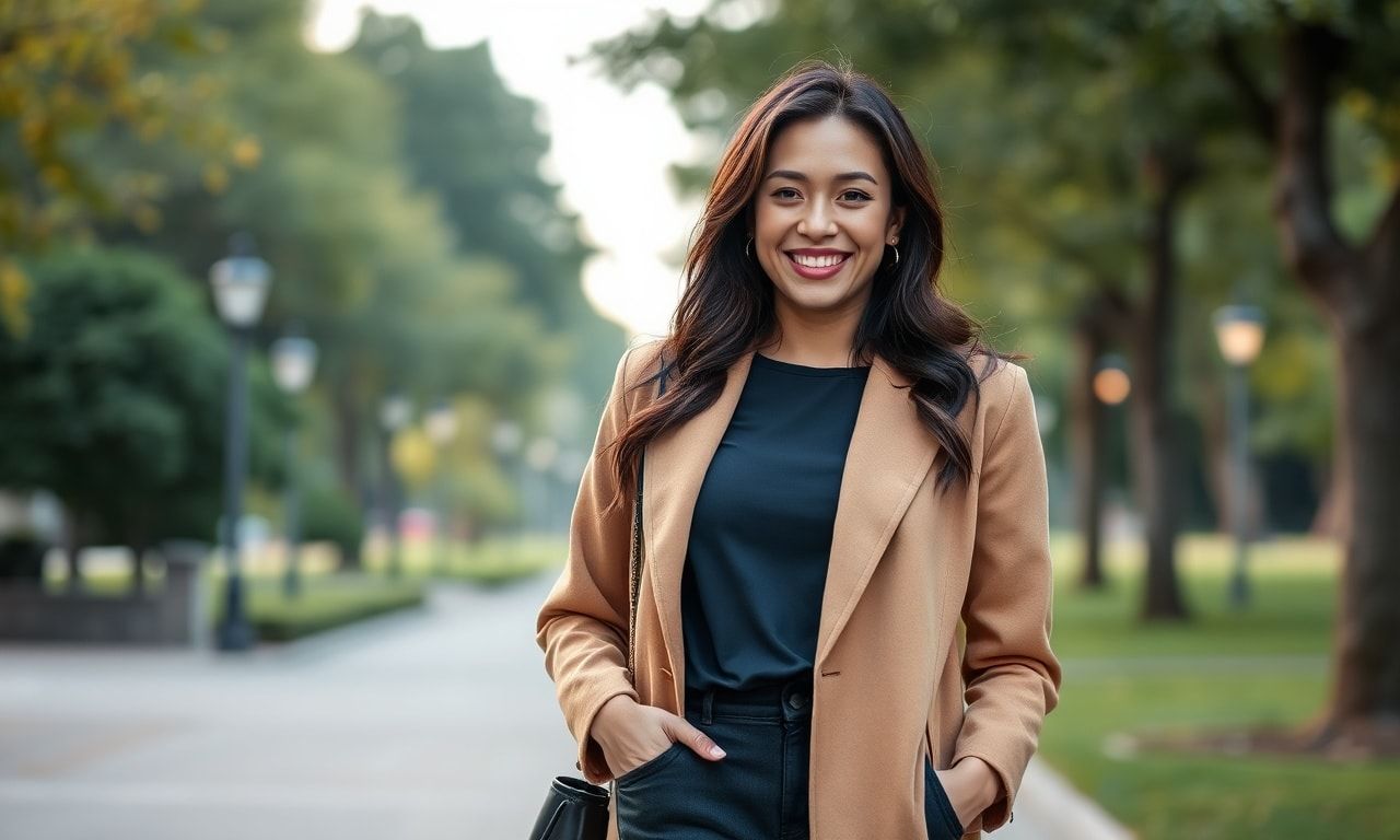 自信に満ちた笑顔の長身女性