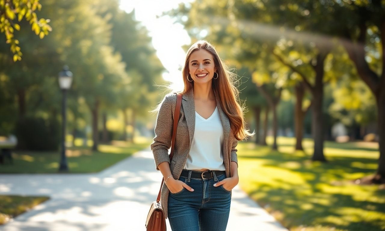 自信を持って微笑む高身長の女性