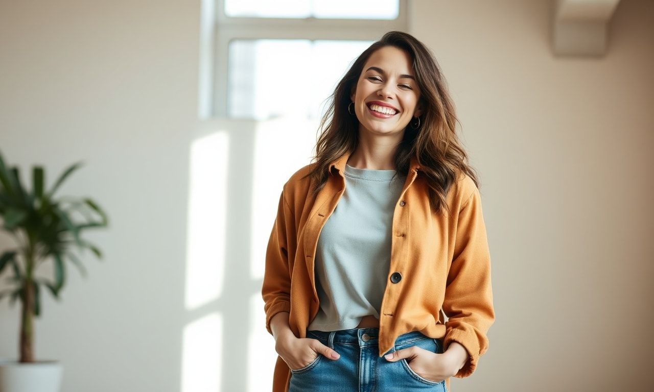 明るい笑顔の高身長女性