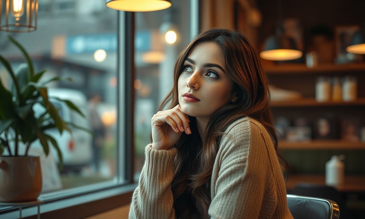 悩みながらも前向きな女性のイメージ