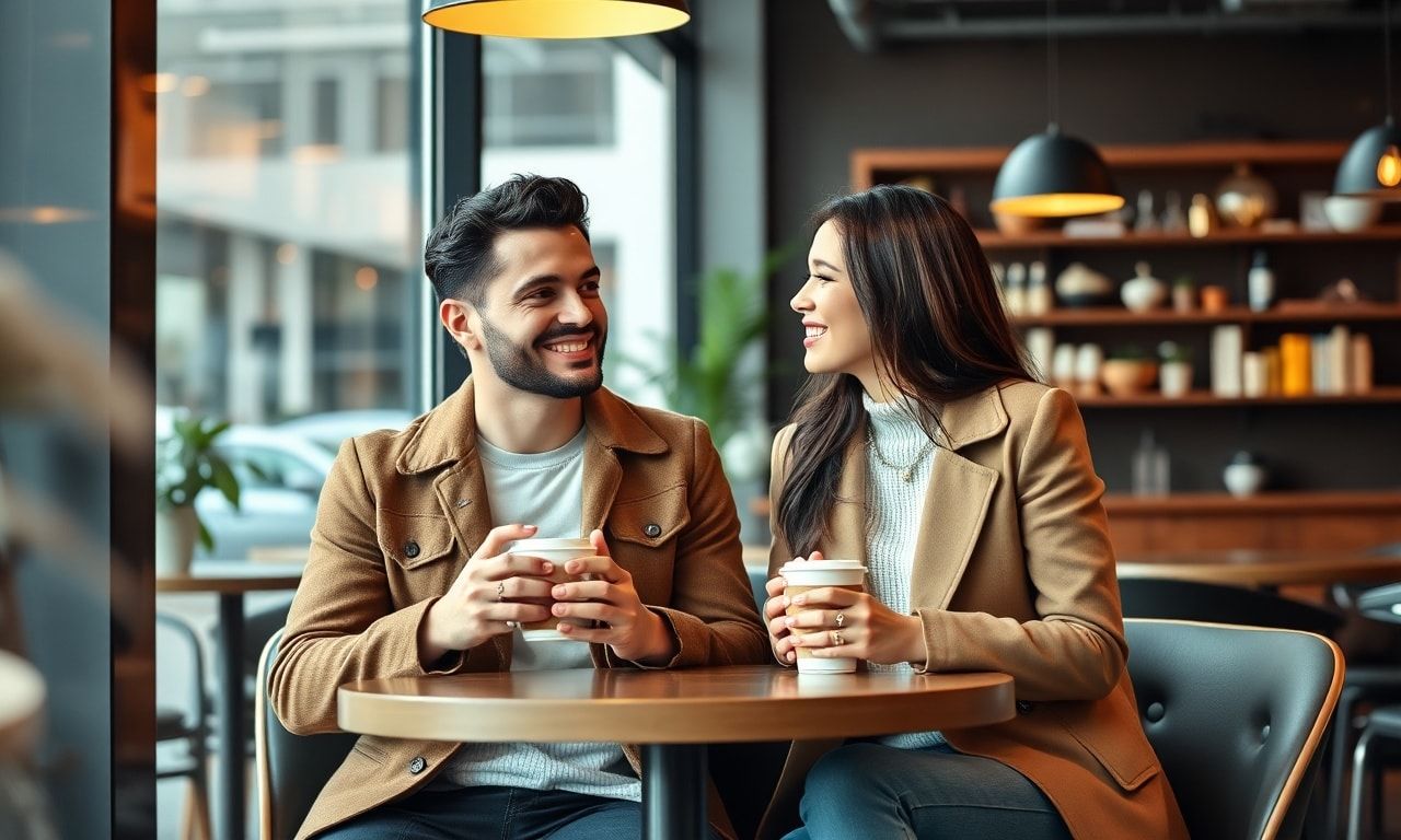 カフェで仲良くデートするカップル