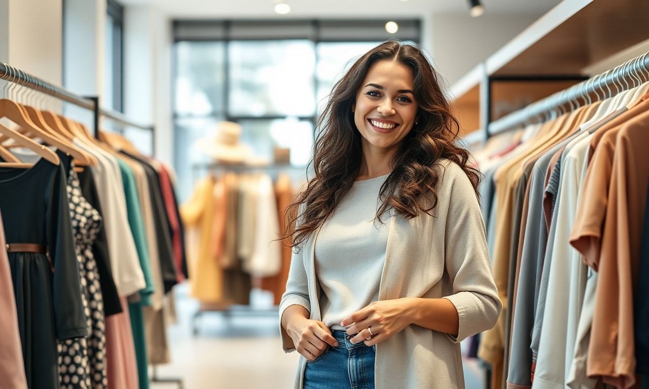 服選びを楽しむ高身長の女性