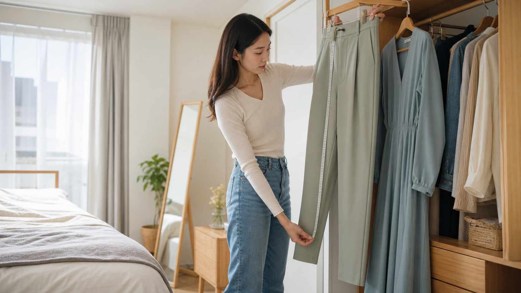 170cmの高身長女子が服丈を確認しながら服を選ぶ様子