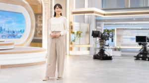 高身長女子アナの魅力と画面映えを表すテレビスタジオのイメージ