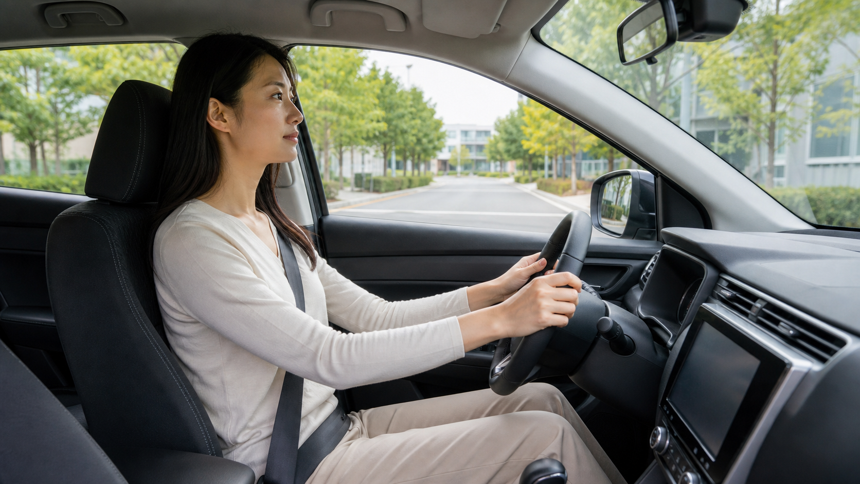 高身長女子が試乗で視界と運転姿勢を確認する様子