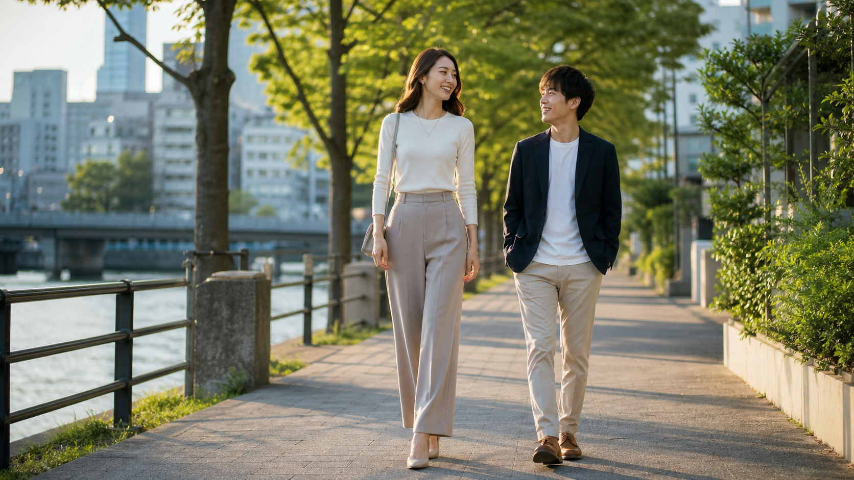高身長女子が自然体でデートを楽しむイメージ