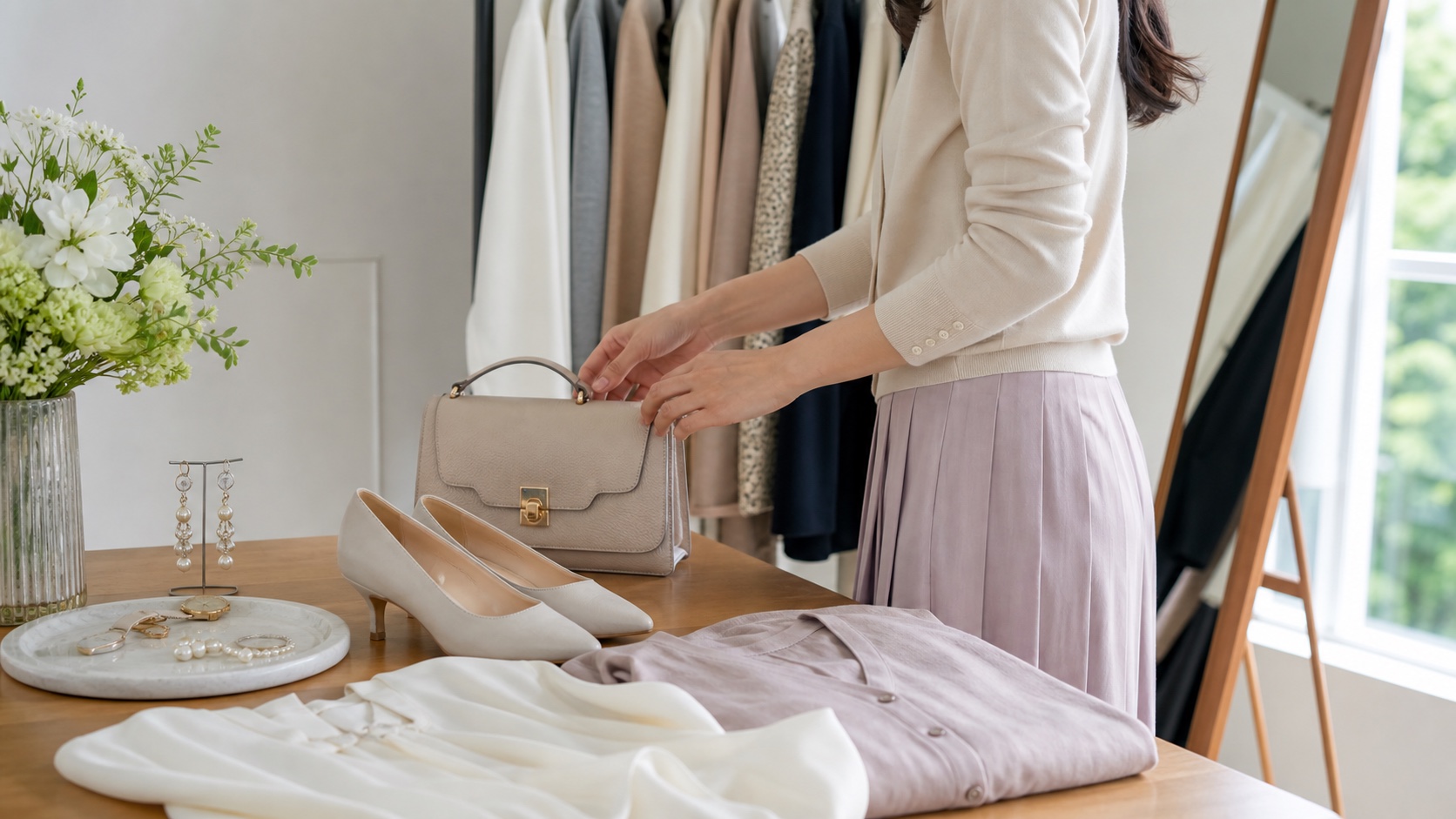 高身長女子の服装に合わせるヒールと小物のイメージ