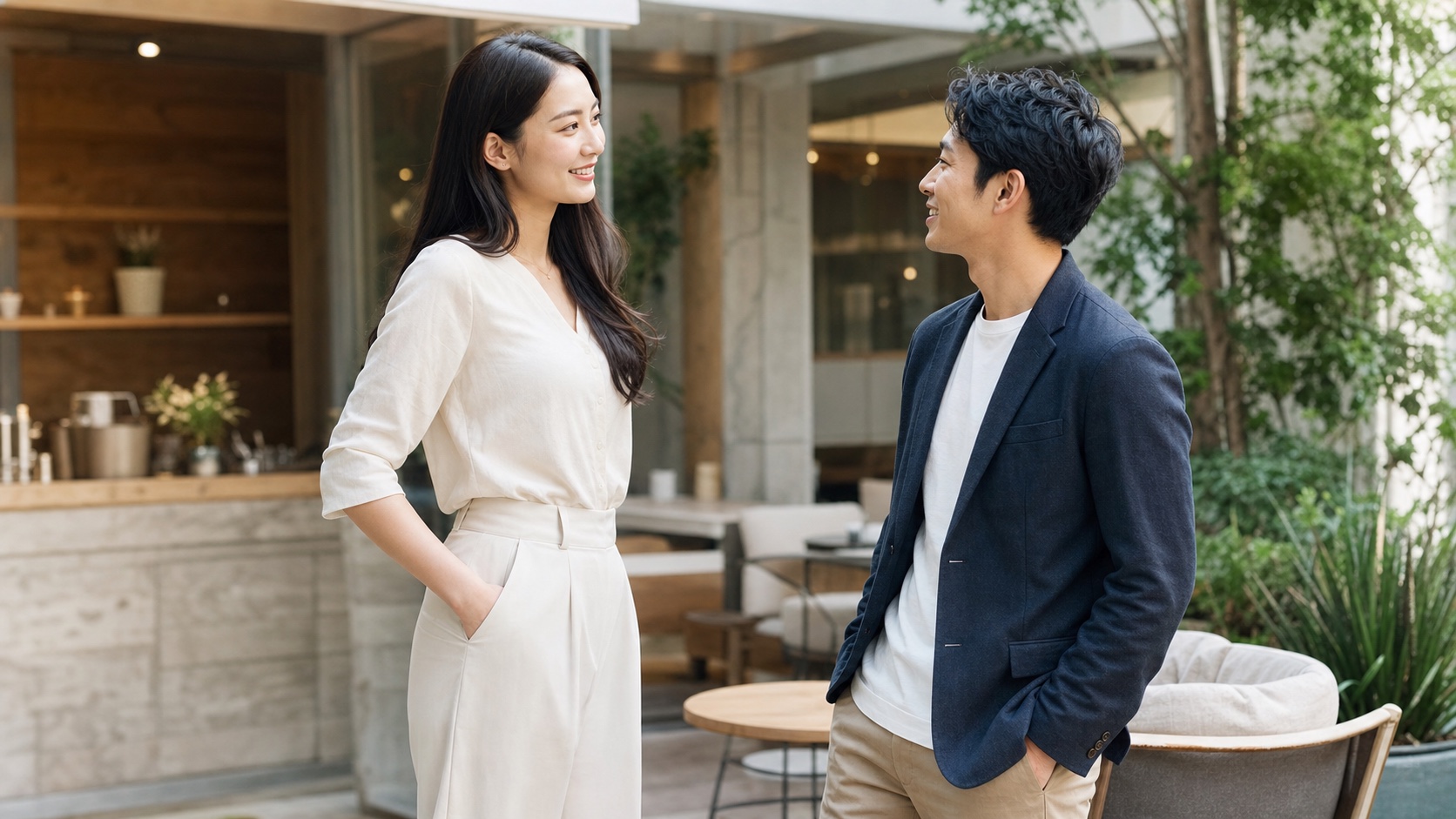 高身長女子と男性が自然に会話する男性心理のイメージ