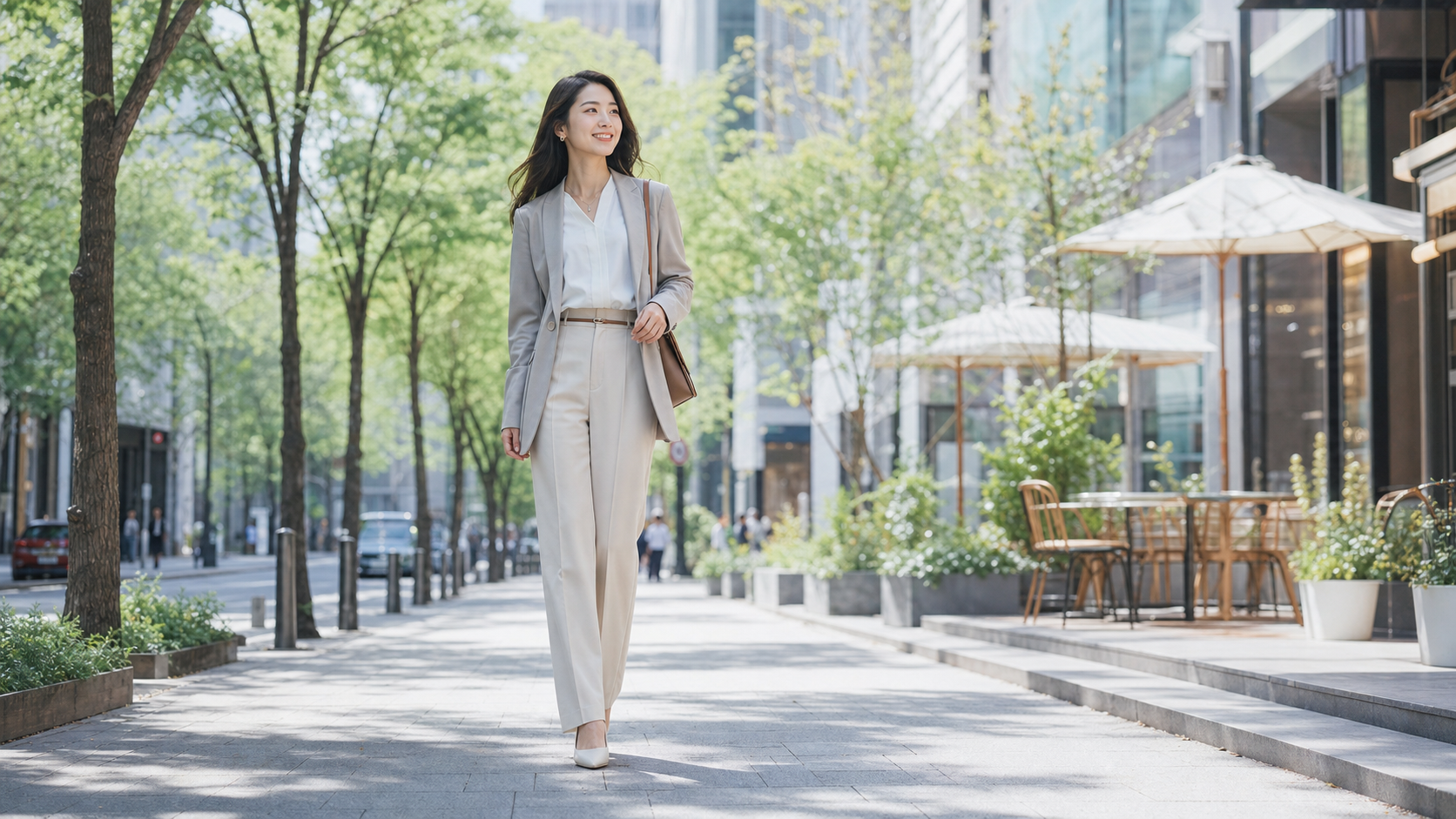 高身長女子が仕事や日常で自信を持って歩くイメージ