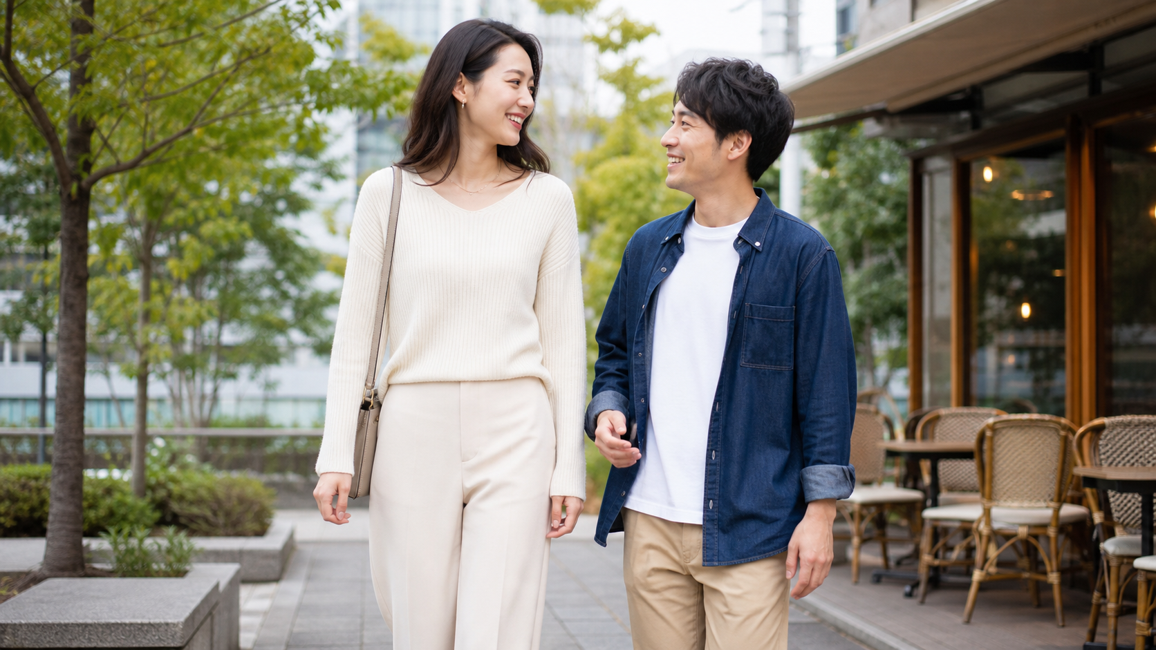 高身長女子と男性が自然に会話する男性心理のイメージ
