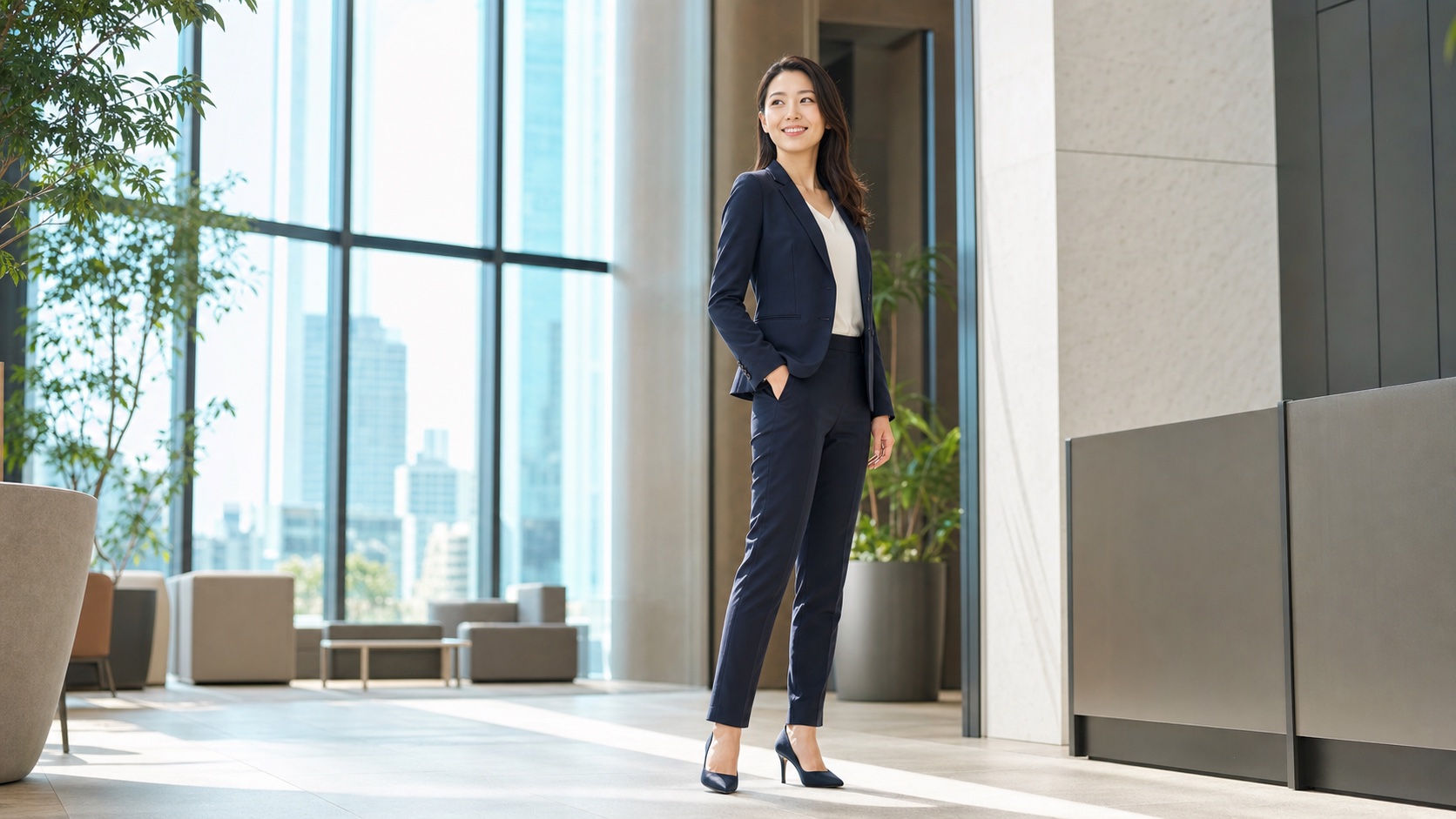 高身長女子に向いている仕事を考えるスーツ姿の女性