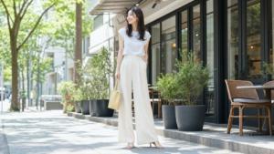 高身長女子の夏コーデ2026を涼しげに見せる白系パンツスタイル