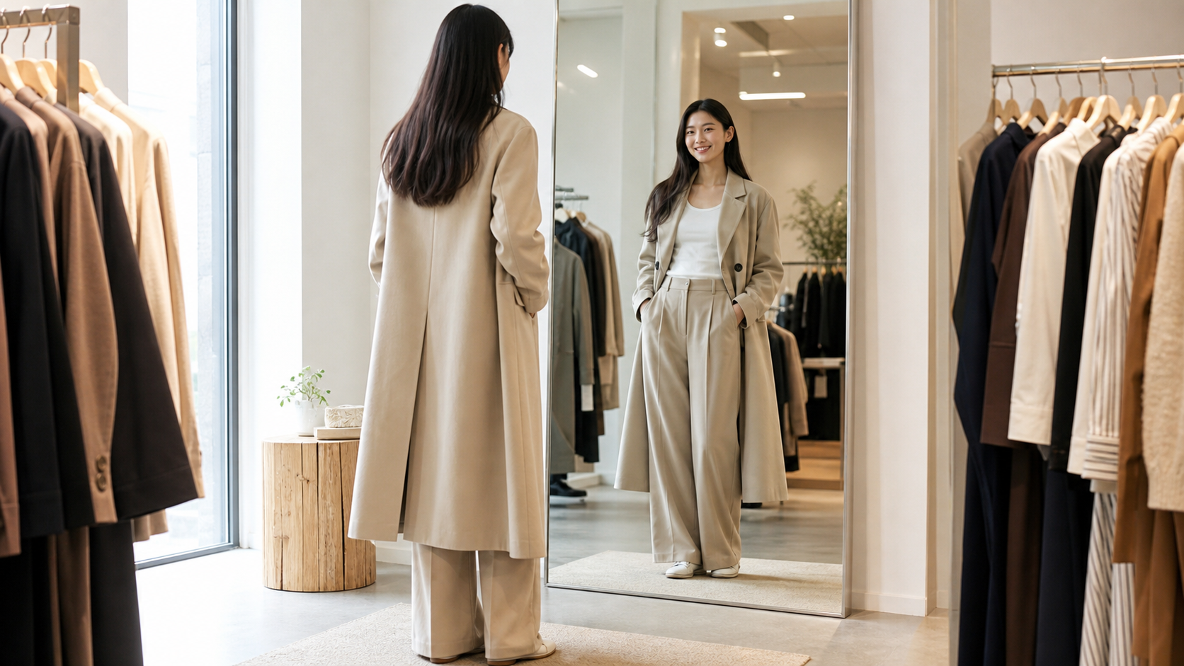 高身長を活かして服選びを楽しむ女性