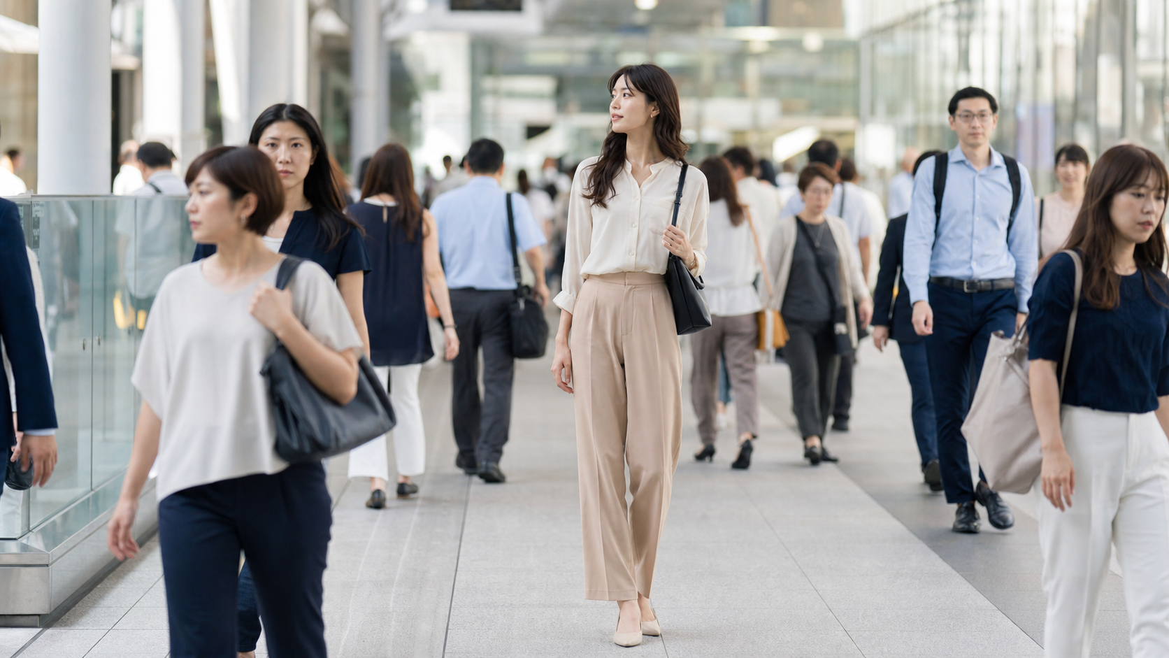 人混みで自然に目を引く高身長女性の視覚的な印象