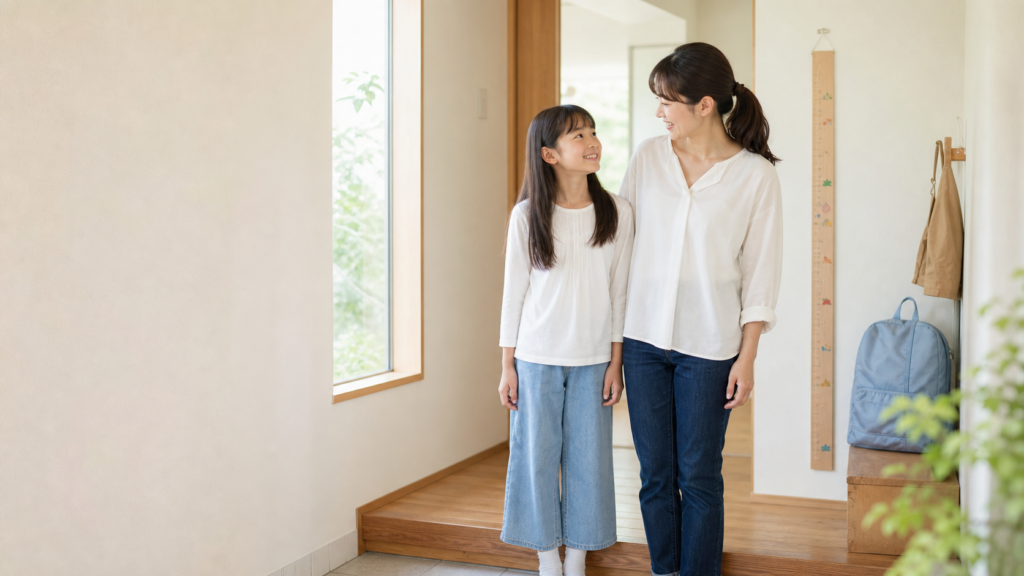 親子で成長を前向きに見守る高身長女子小学生