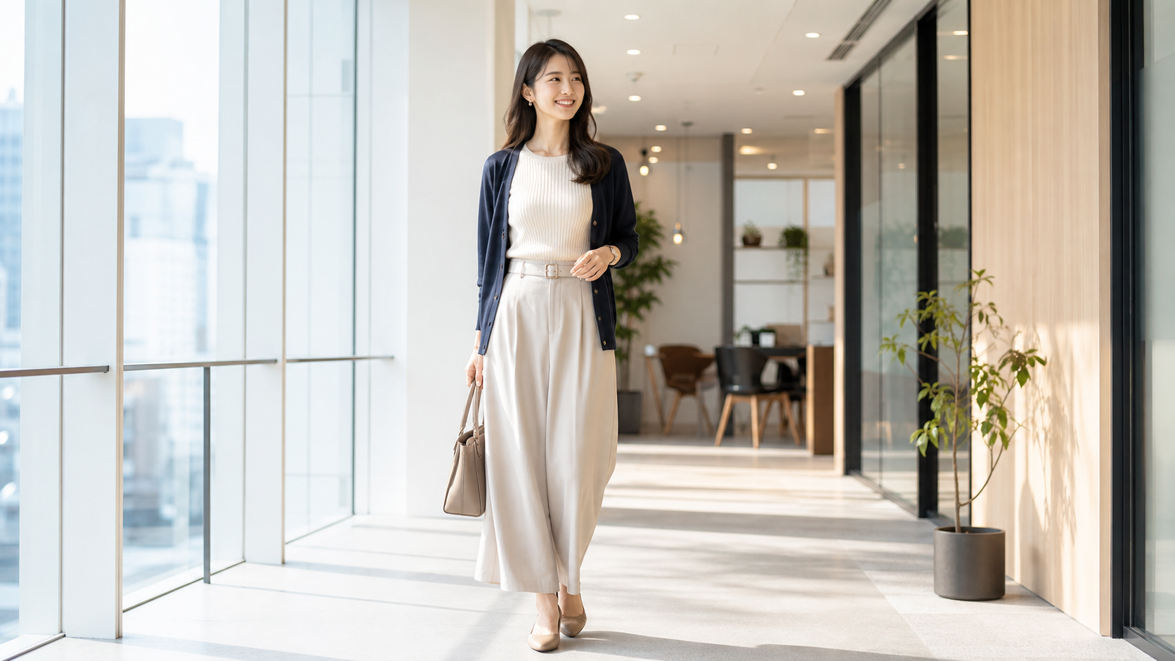 高身長女子のきれいめオフィスカジュアルの着こなし