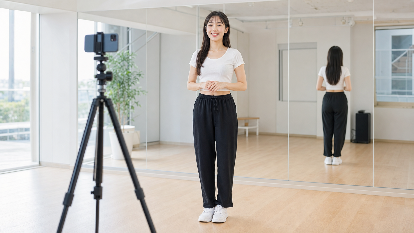 自己紹介動画を撮る高身長女子