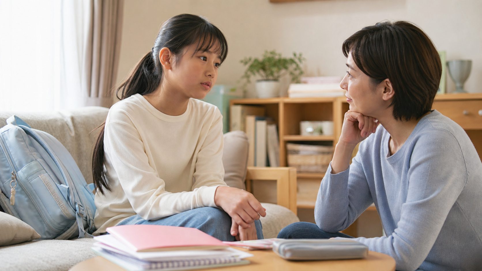 身長の悩みを親に相談する高身長女子小学生