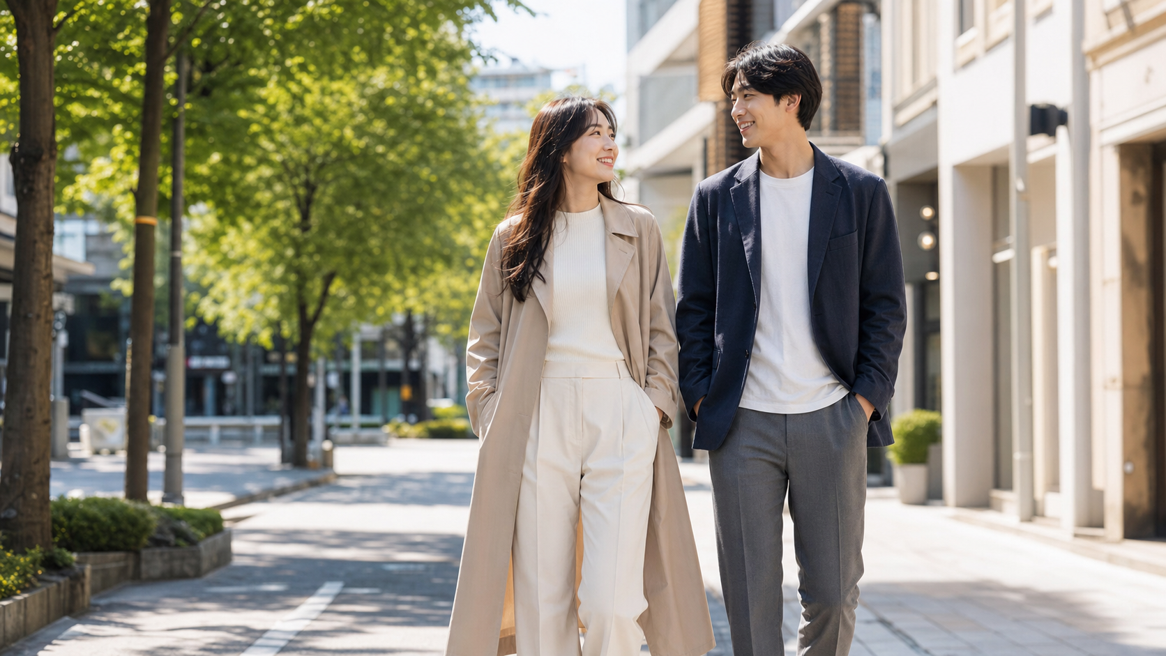 高身長男子と高身長女子が街を並んで歩くアイキャッチ画像