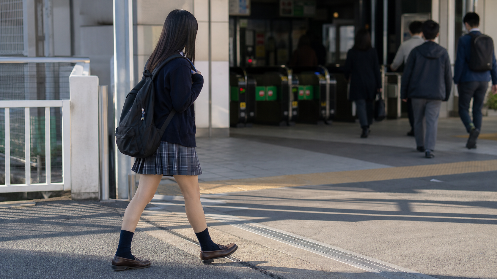 駅前を通学する高身長女子高校生の制服コーデ