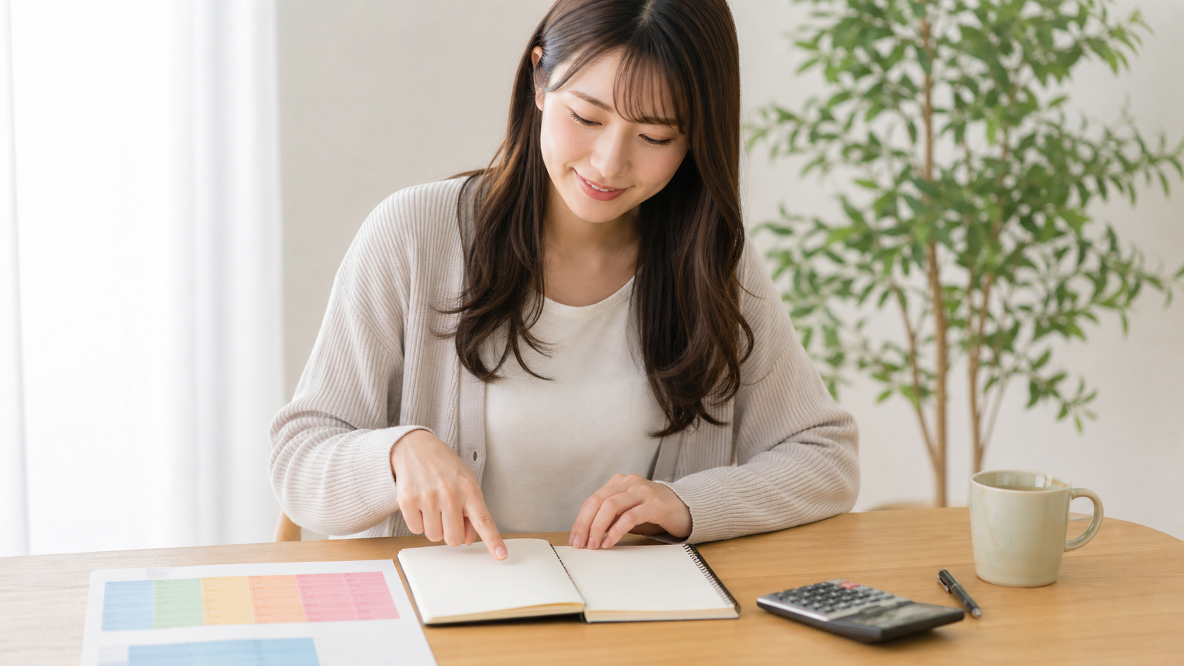 身長別のBMI体重表をノートで確認する高身長女子のイメージ
