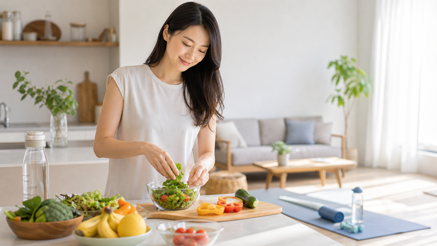 高身長女子が無理な減量ではなく食事と運動で体型管理するイメージ