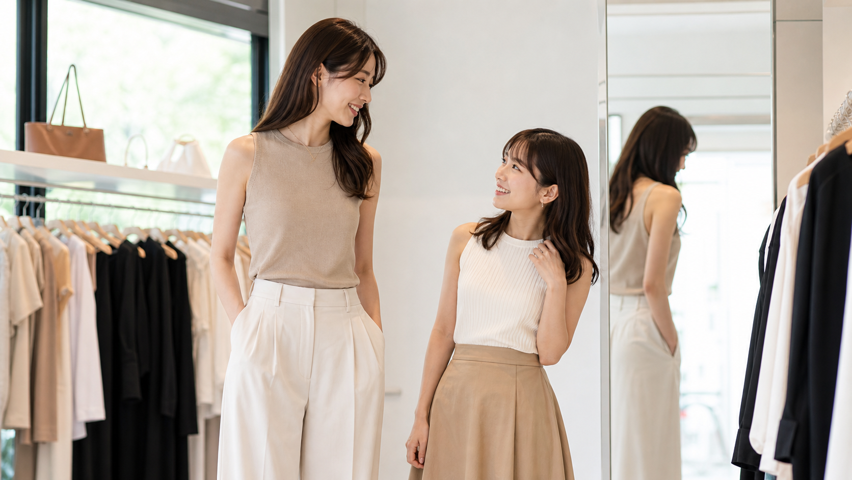 高身長女子と低身長女子の魅力を比較するファッション風景