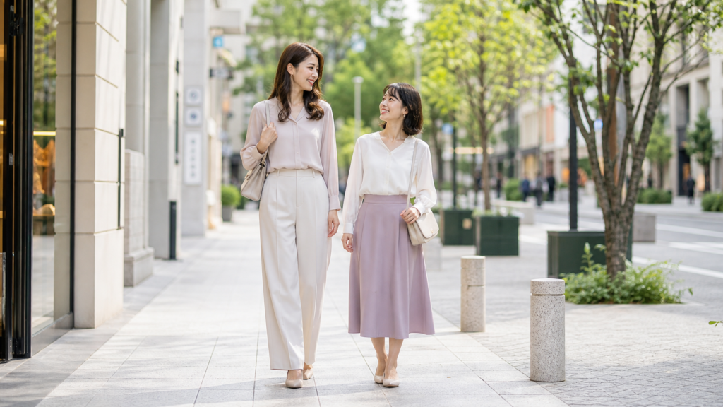 高身長女子と低身長女子が自分らしく歩くイメージ