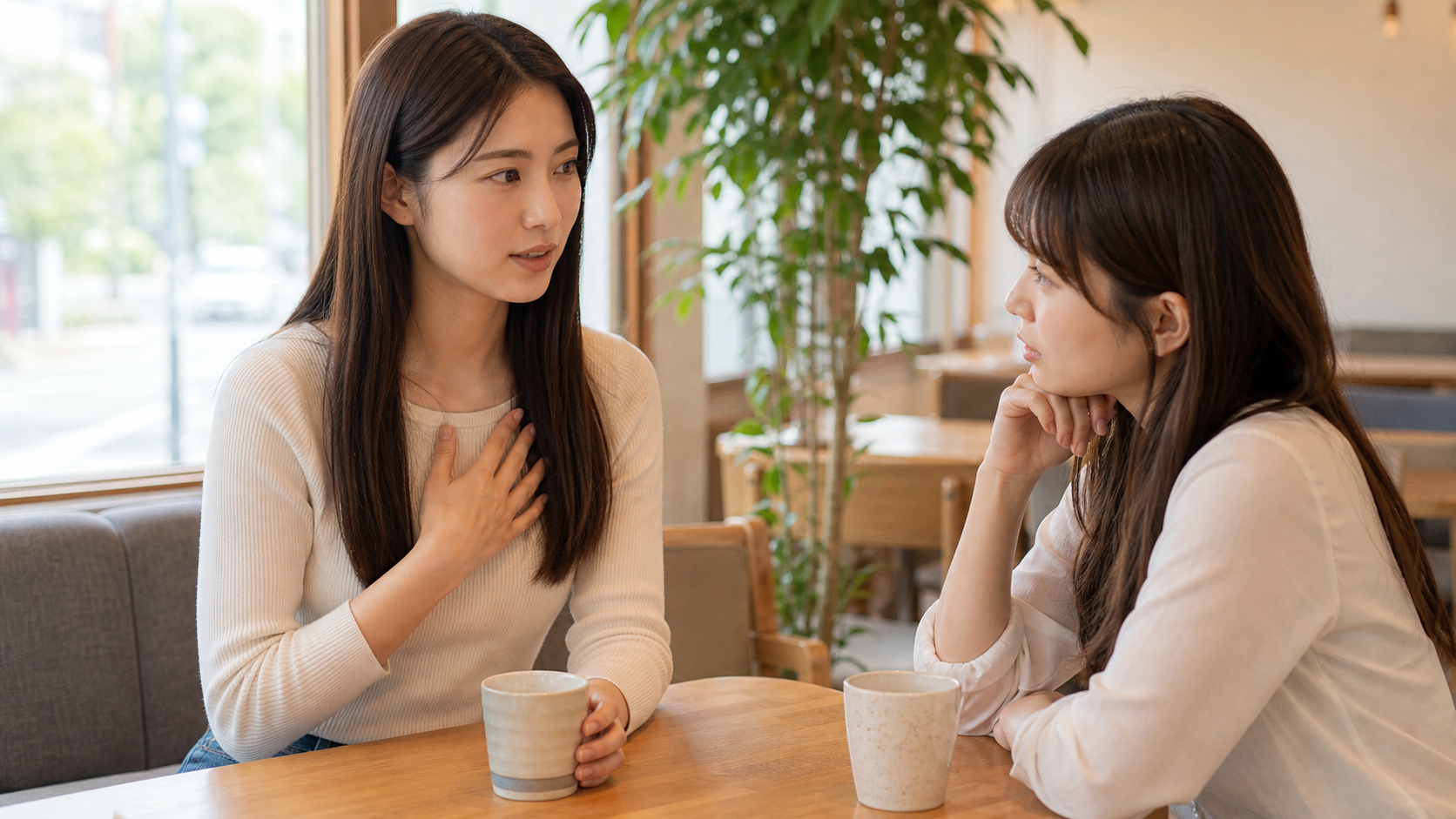 高身長女子が友人へ気持ちを伝える場面