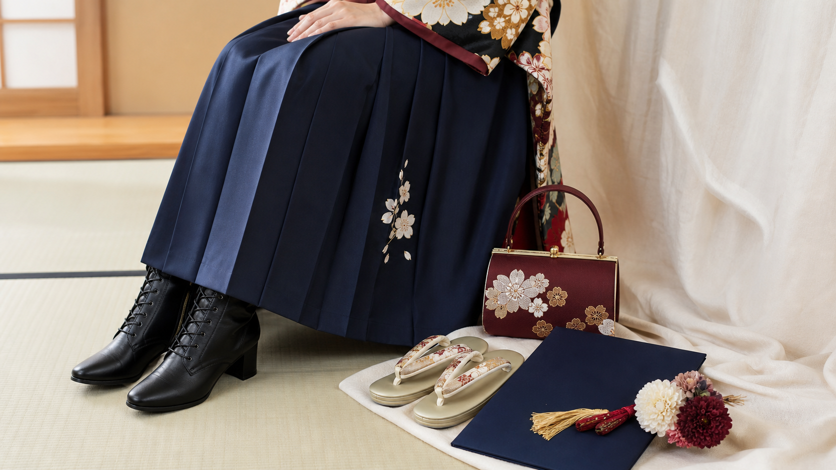 卒業式袴に合わせるブーツと草履と小物のイメージ