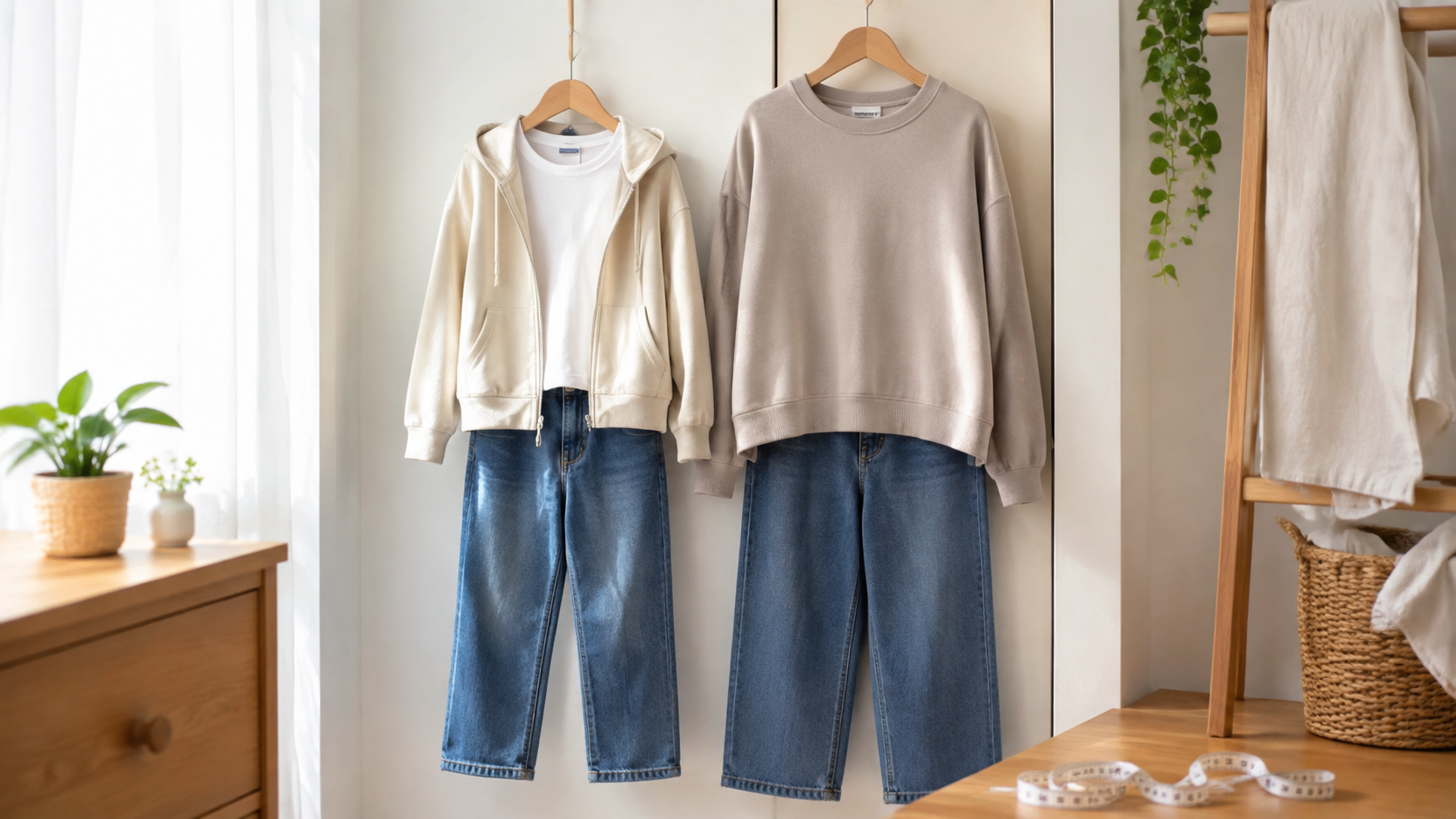 子供服160と大人服のシルエットや丈を比較する2着のコーデ