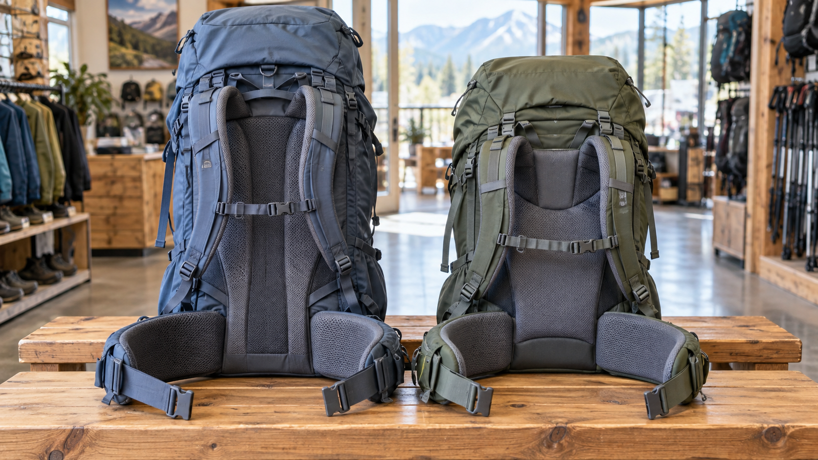 背面パネルと肩ひもの位置が異なる二つの登山ザック