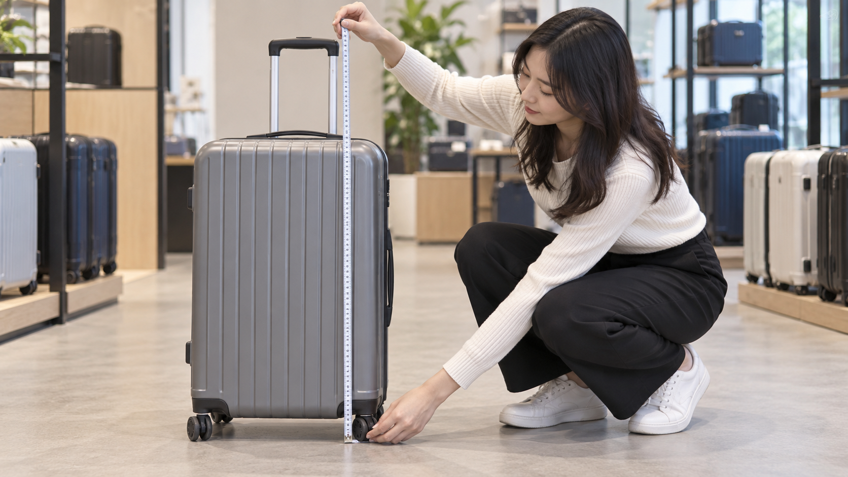 床から伸ばしたキャリーバー付近まで巻き尺で高さを測る様子
