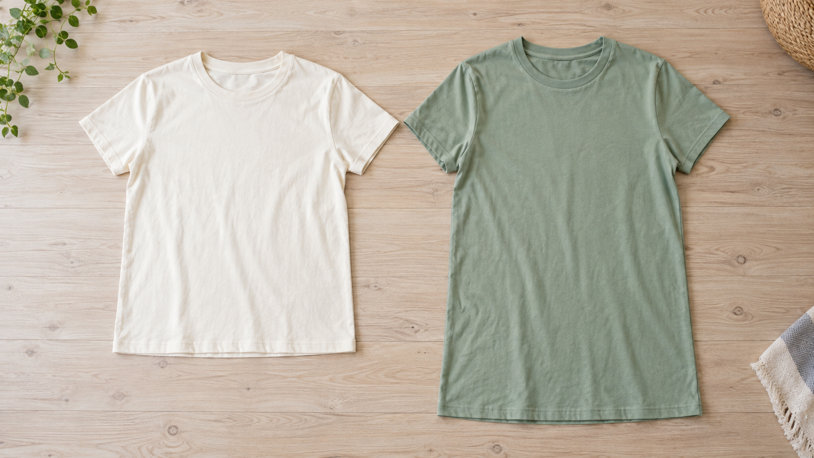 着丈の異なる二枚の無地Tシャツを並べた様子