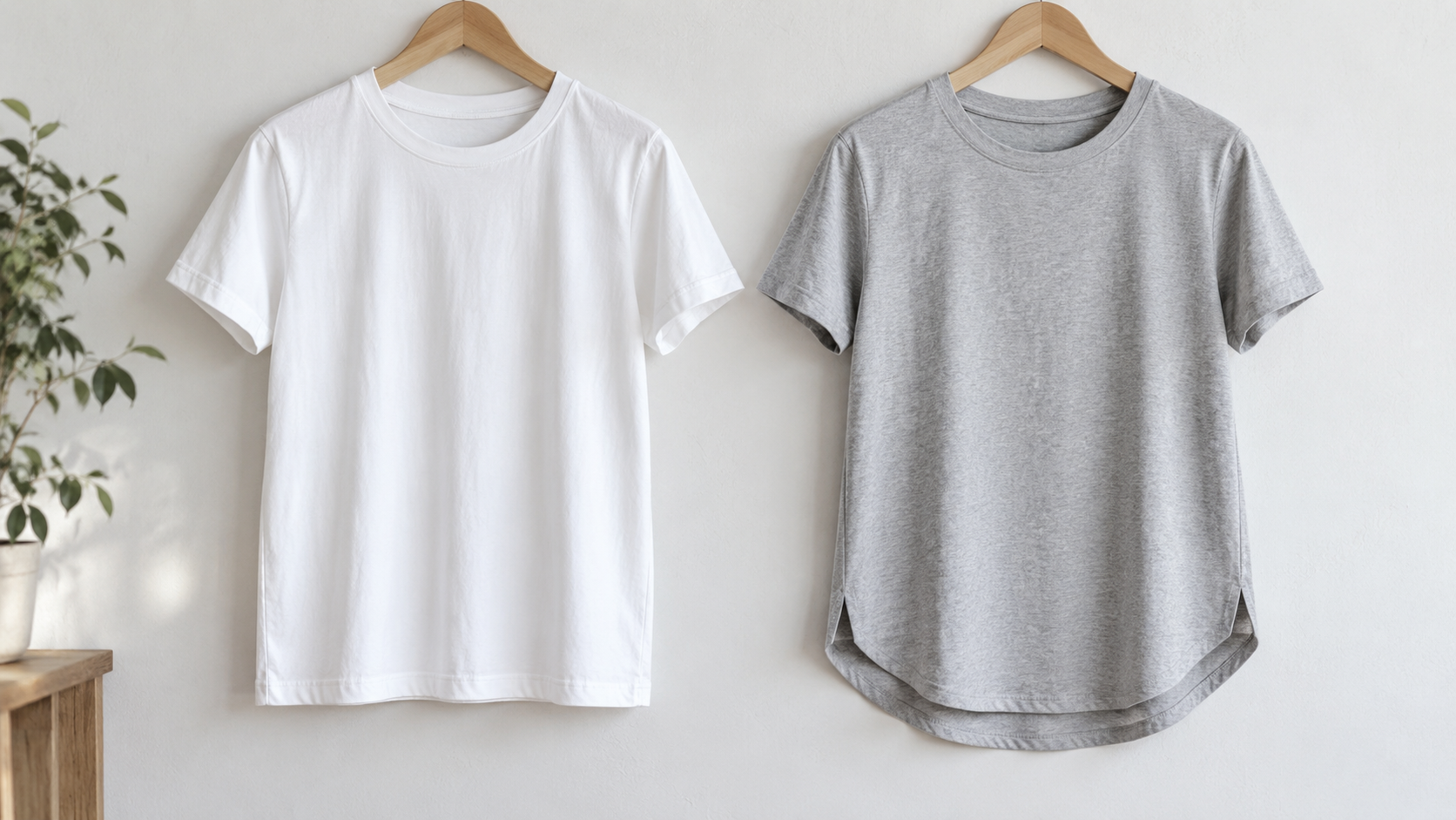 ストレートヘムとラウンドヘムのTシャツを並べた様子