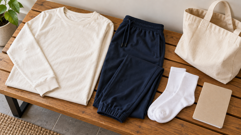 弓道の見学へ向けてそろえた動きやすい服と靴下