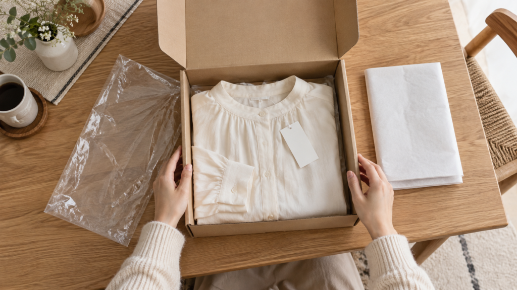 タグと袋を残した届いた服のイメージ