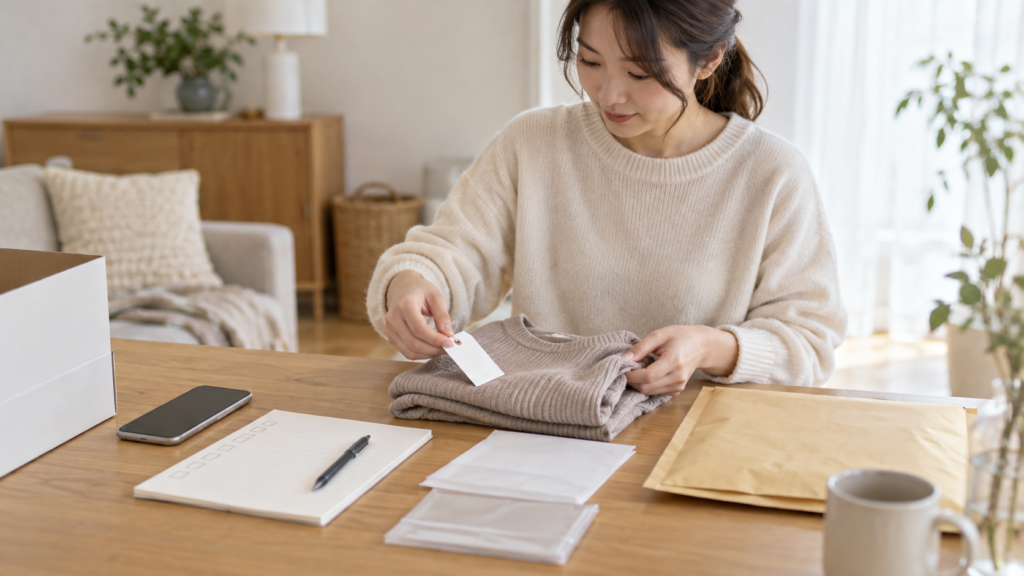 注文情報と同封書類をそろえるイメージ
