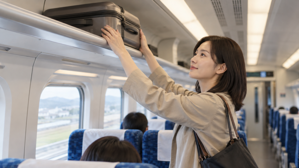 車内の荷物置場にスーツケースを収めるイメージ