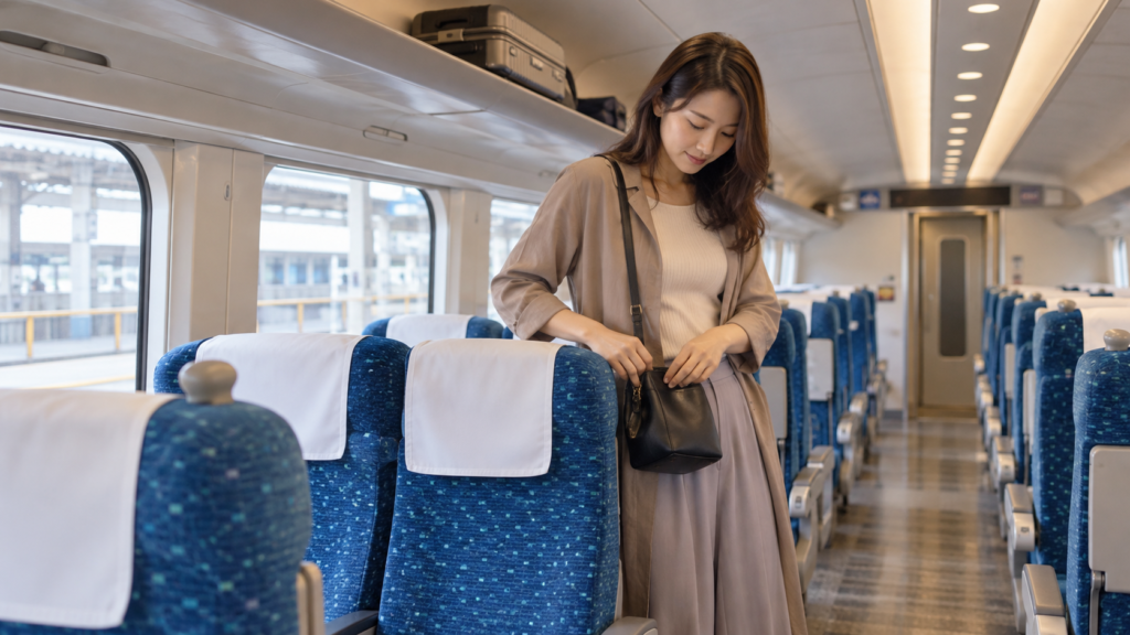 降車前に手荷物を整理する女性のイメージ